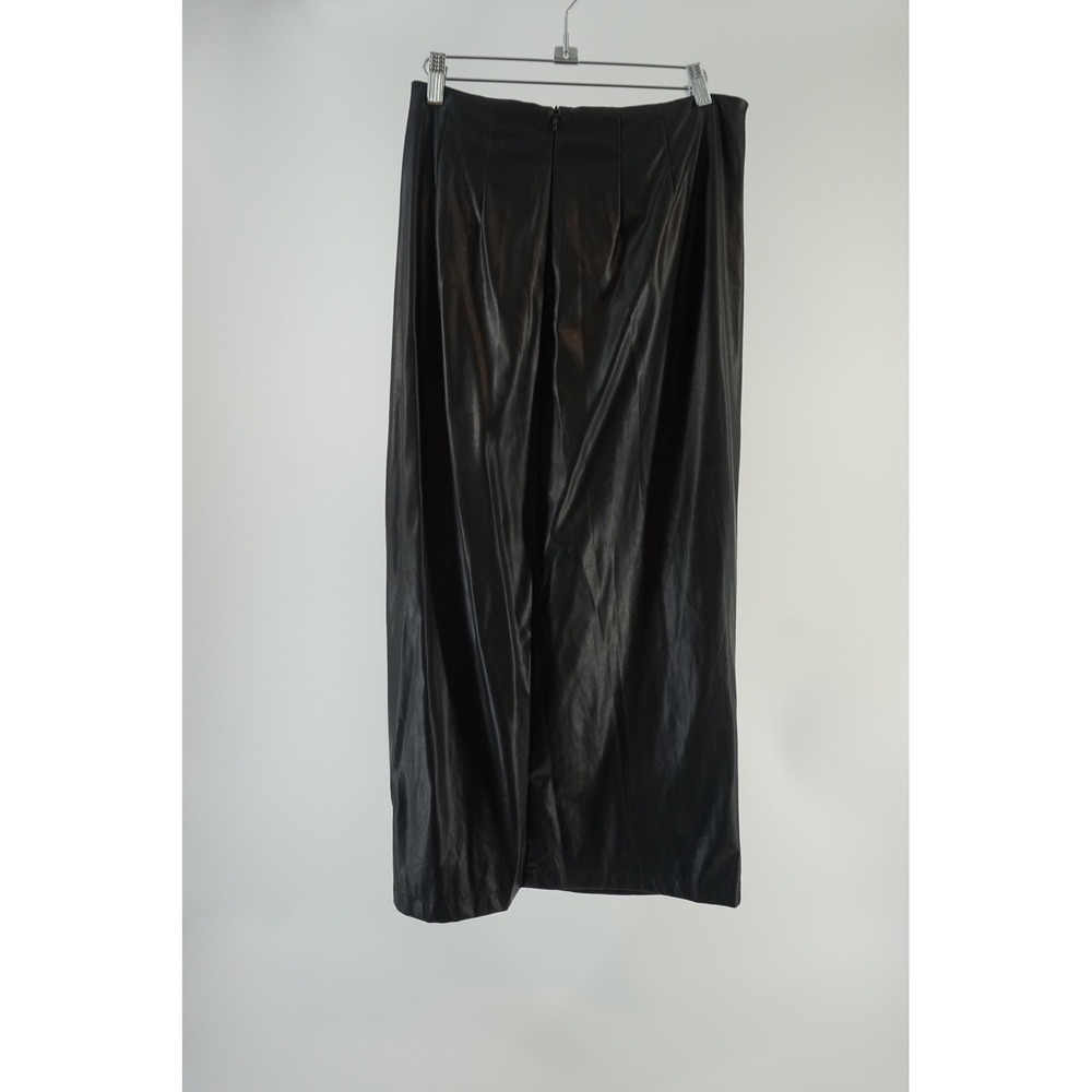 MICAS Faux Leather Ruched Side Slit Midi Skirt date Night Chic Black L - Picture 4 of 7